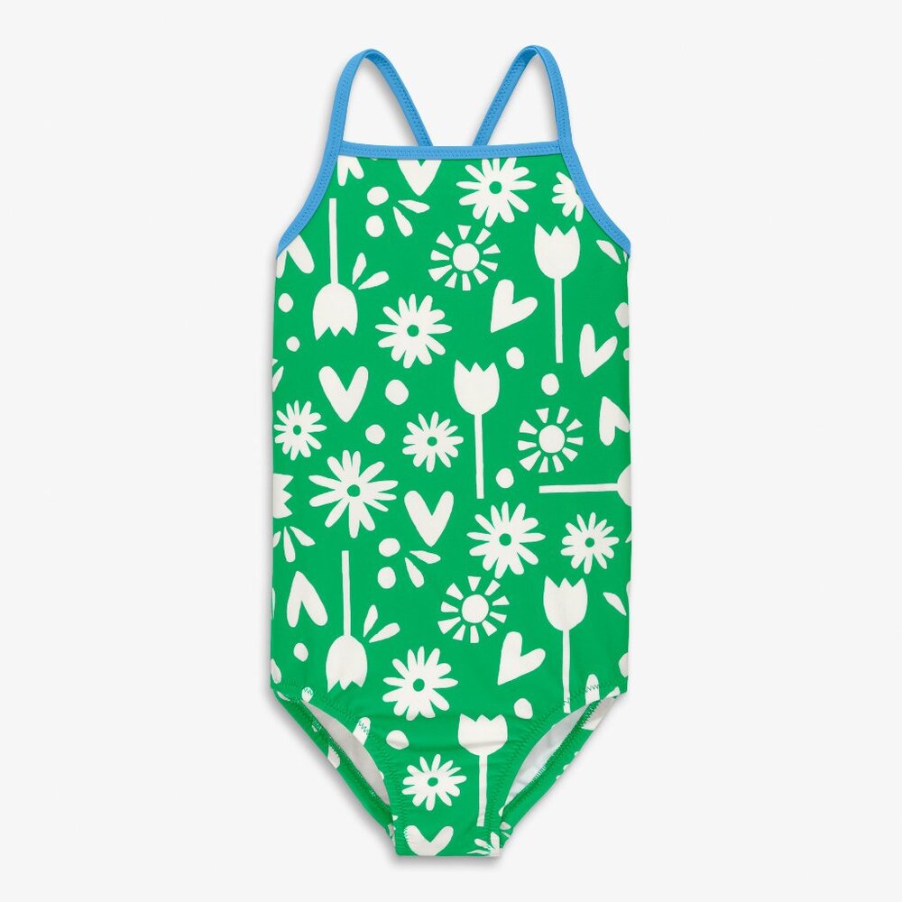 Primary Clearance kids swimsuit in garden party Size 6-7green-apple-block-print